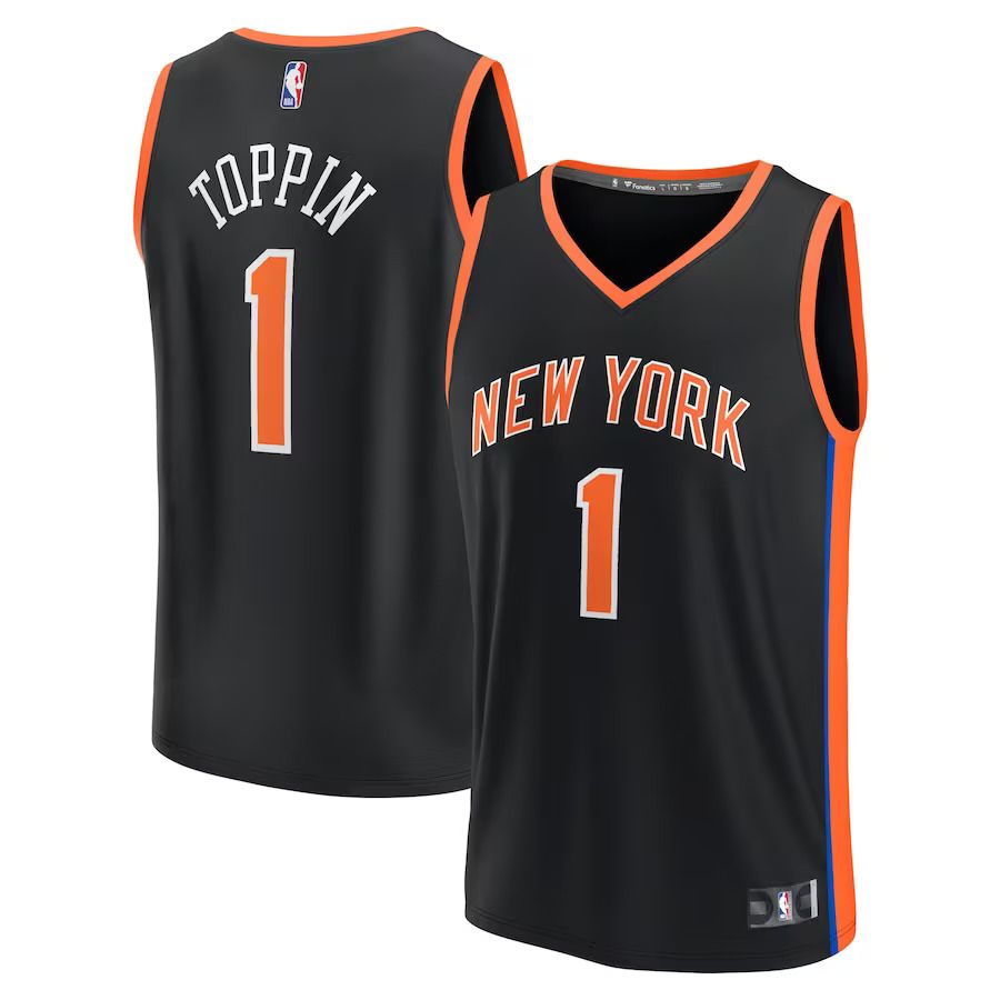 Men New York Knicks 1 Obi Toppin Fanatics Branded Black City Edition 2022-23 Fastbreak NBA Jersey